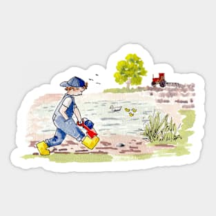 Adventures of a Child playing on the farm. Sticker